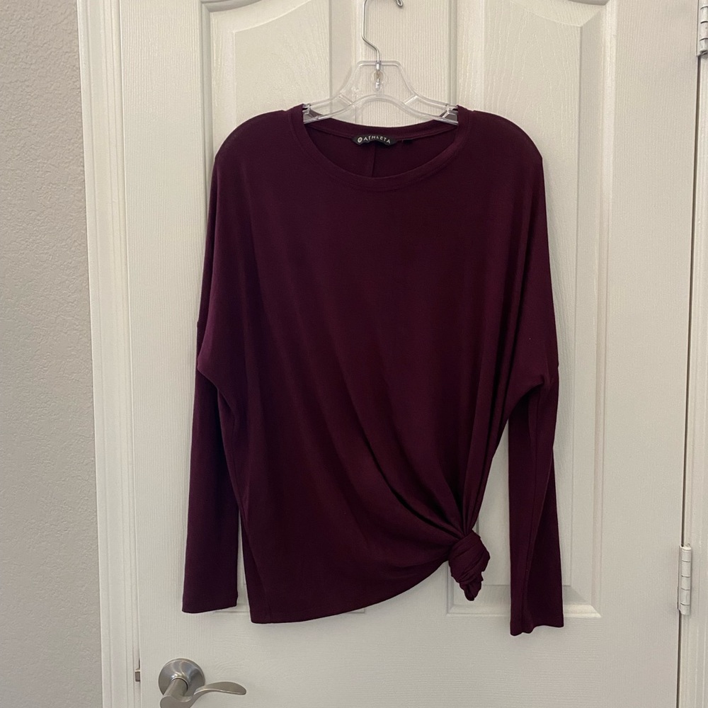 Athleta Burgundy Wine Long Dolman Sleeve Asymmetrical Hem Top Size XS
